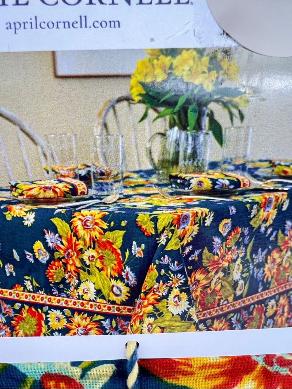 April Cornell Marguerite Floral Tablecloth Teal Yellow Orange 60